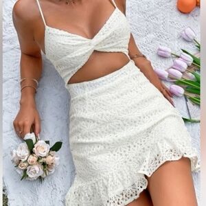 SHEIN White Lace Cutout Dress